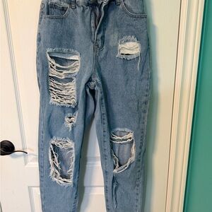 SHEIN Light Blue Distressed Boyfriend Jeans